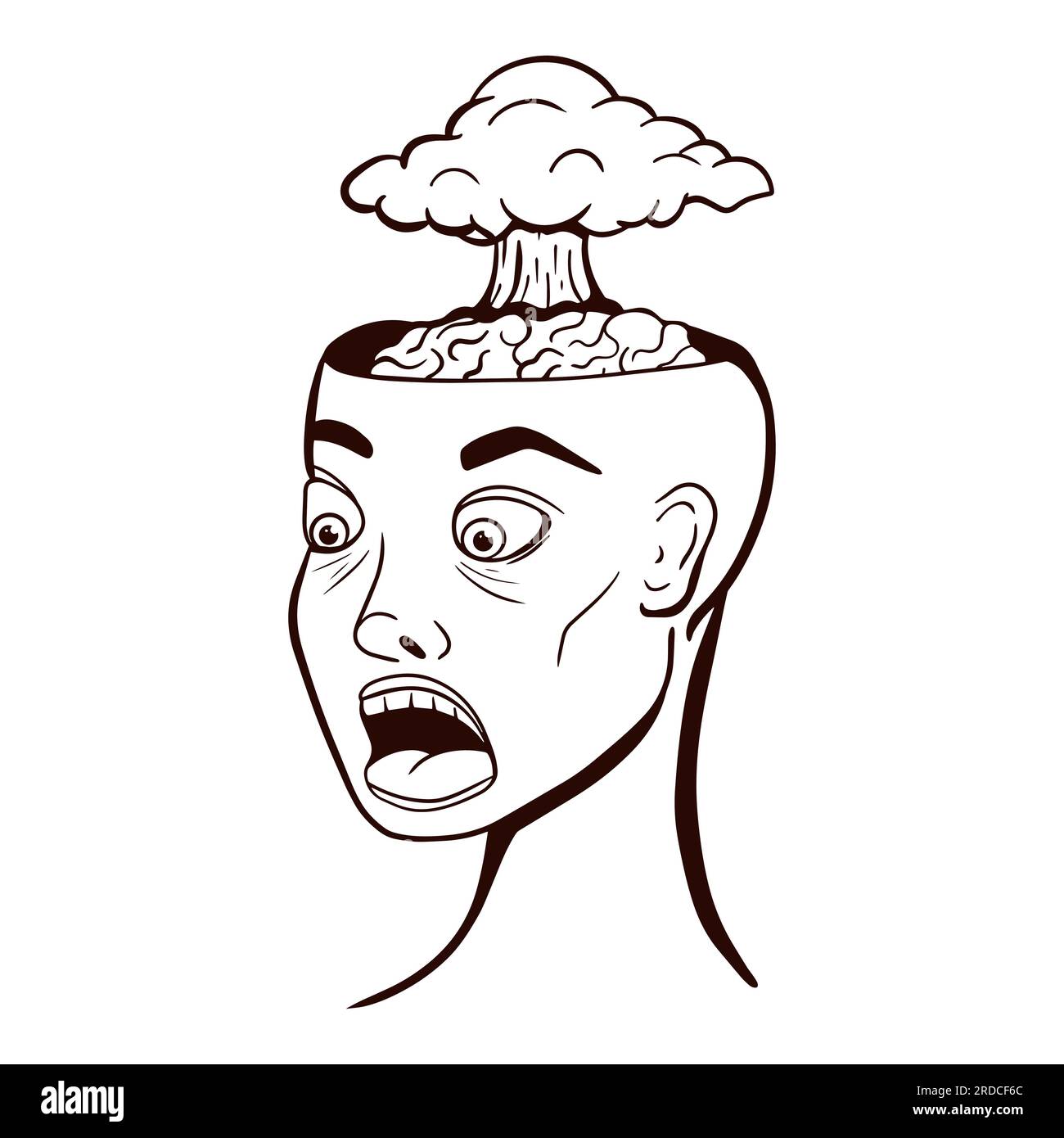 Vector doodle image with Humans head with open brain case with a cloud ...
