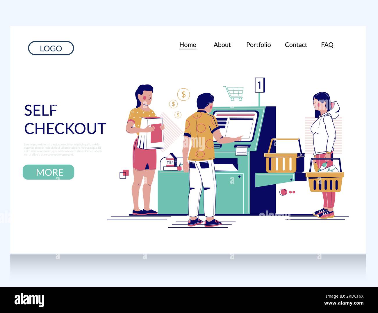 Self checkout vector website landing page design template Stock Vector Self checkout vector website landing page design template Stock Vector