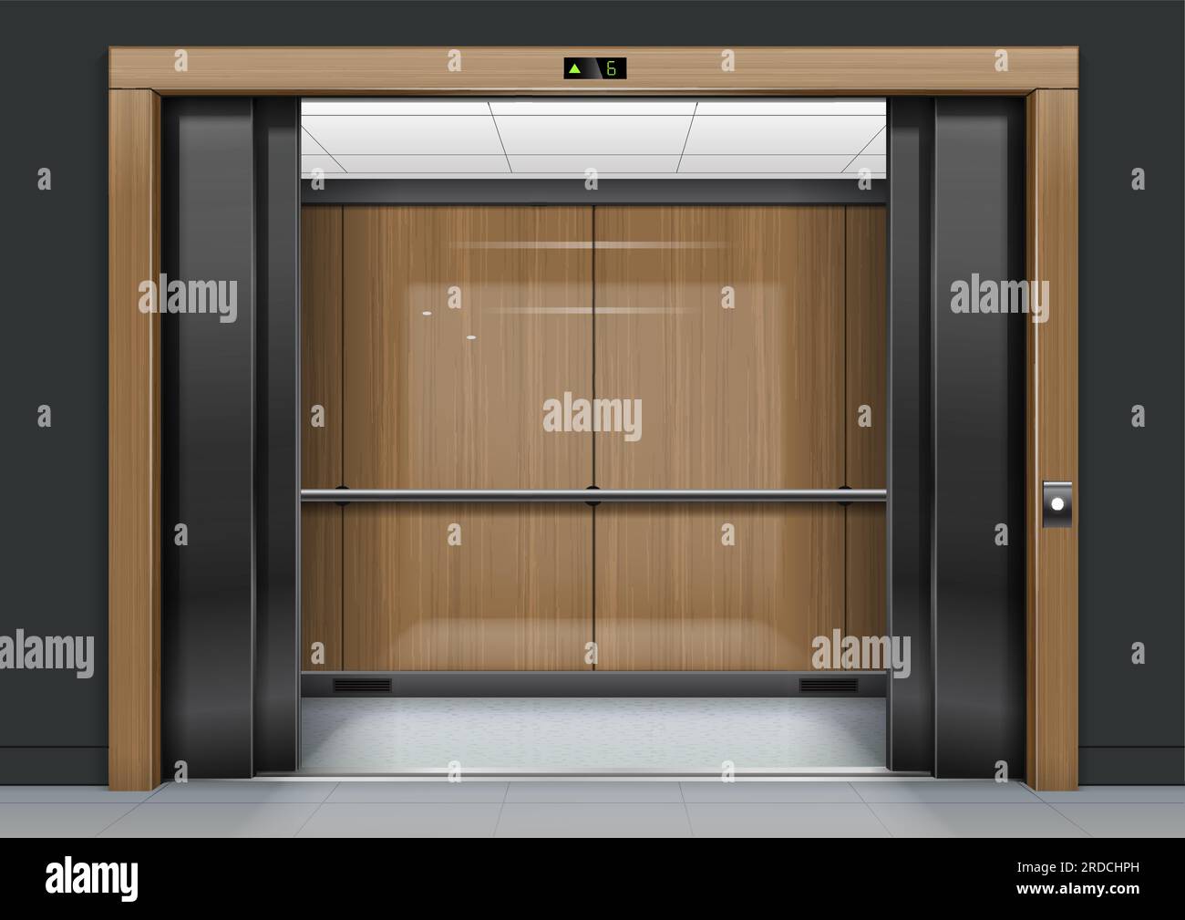 Elevator portal with wooden frame Stock Vector