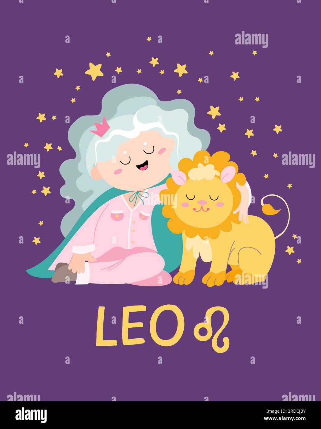 Cute sign zodiac card flat style. Vector illustration with astrological symbol Leo, zodiac sign. Stock Vector