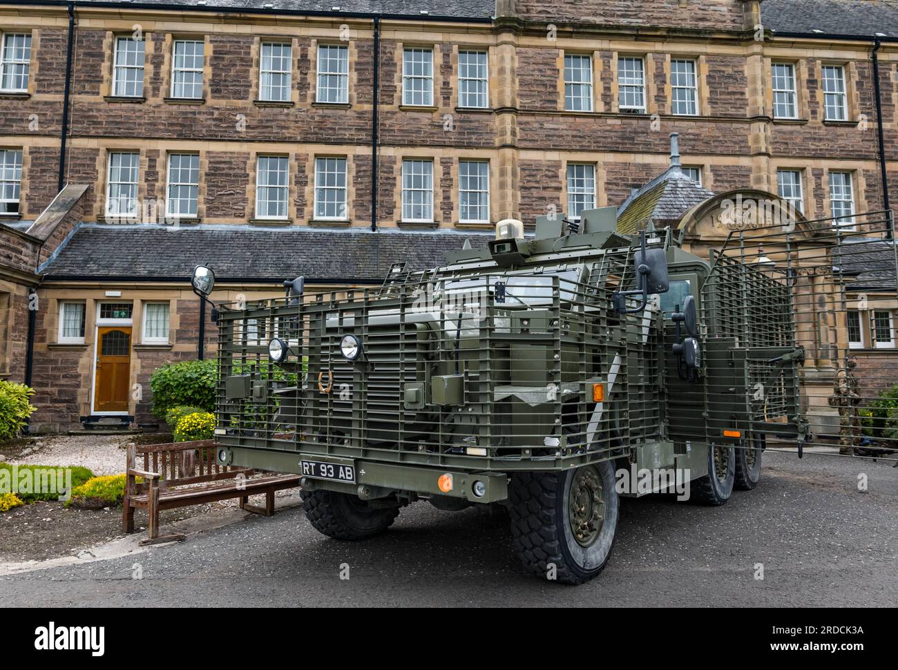 Heavily armoured military Mastiff vehicle, Redford Army Barracks, Edinburgh, Scotland, UK Stock Photo