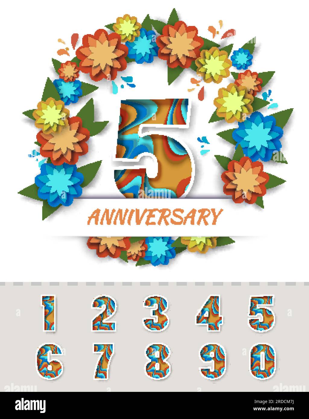 5 year anniversary greeting card, poster vector template Stock Vector ...