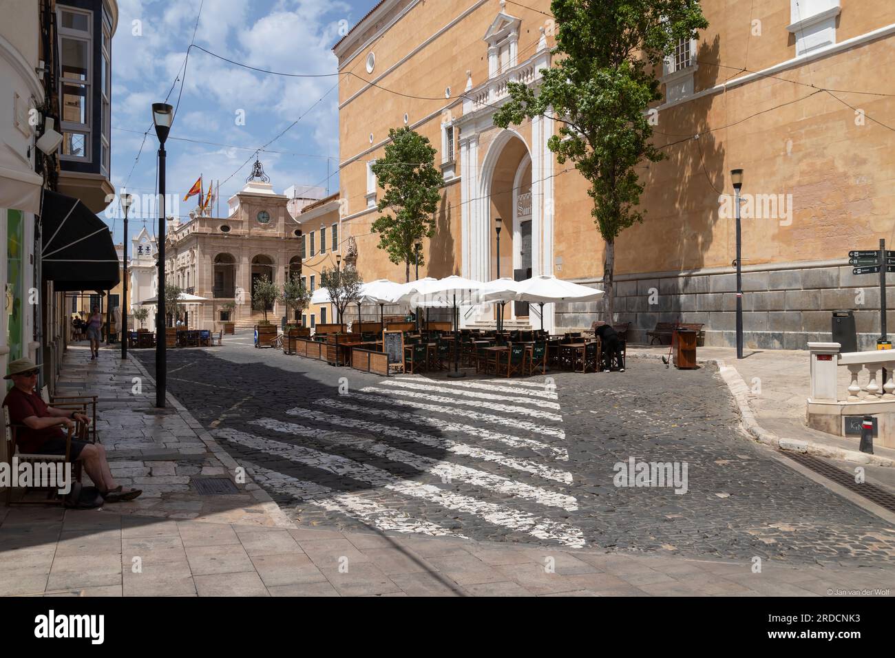 Church of Santa Maria de Maó and the town hall in the town of Mahon m on the Spanish island of Menorca. Stock Photo