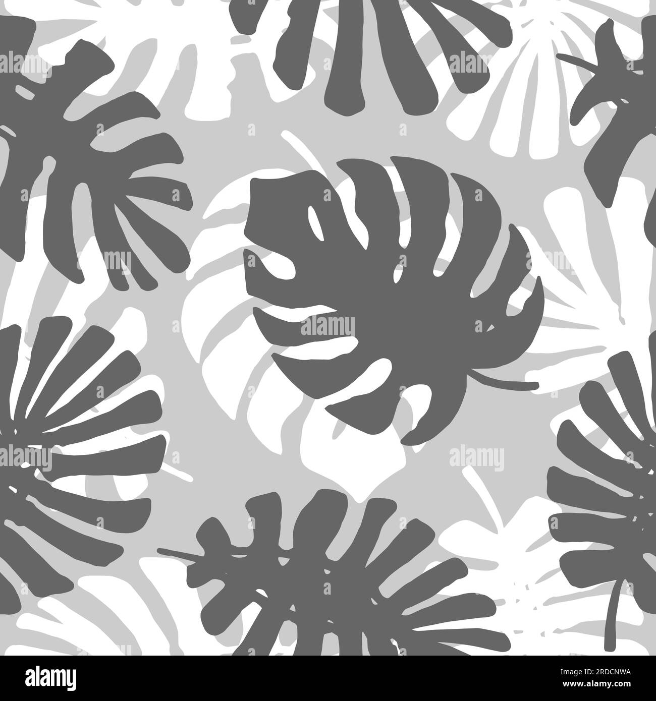 Hand drawn vector Black and white palm leaves seamless pattern set ...