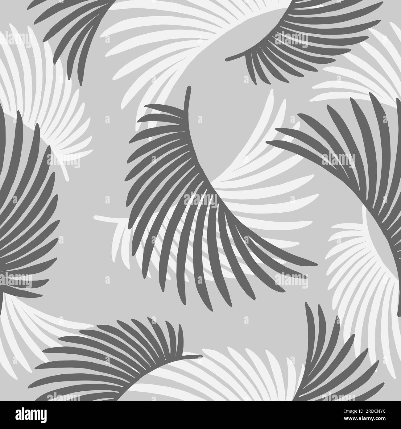 Hand drawn vector Black and white palm leaves seamless pattern set ...