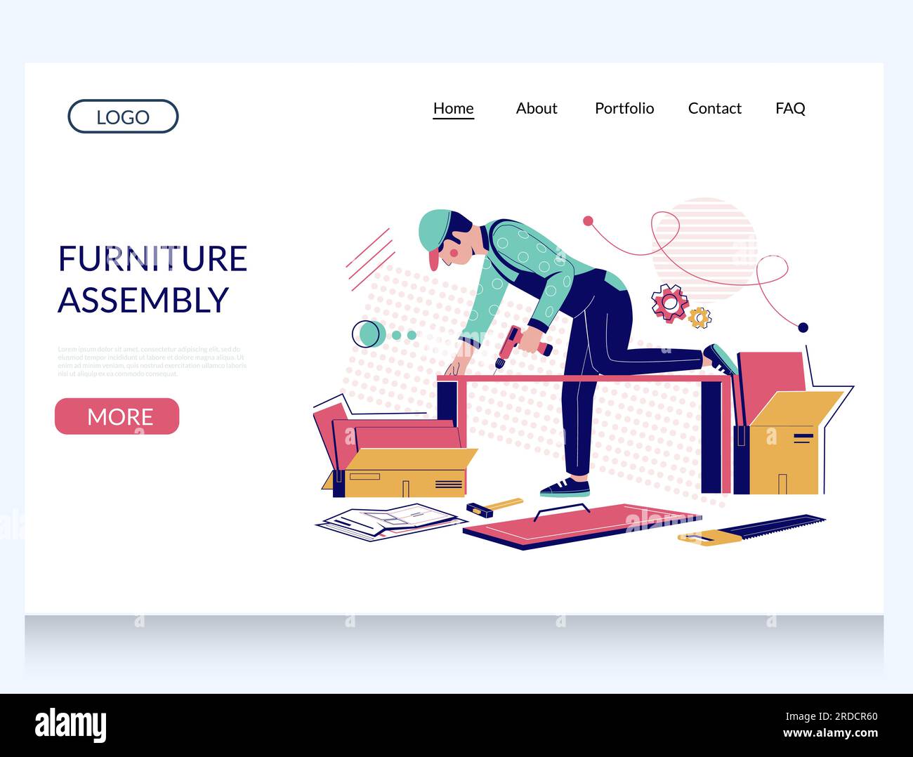 Furniture assembly vector website landing page design template Stock Vector