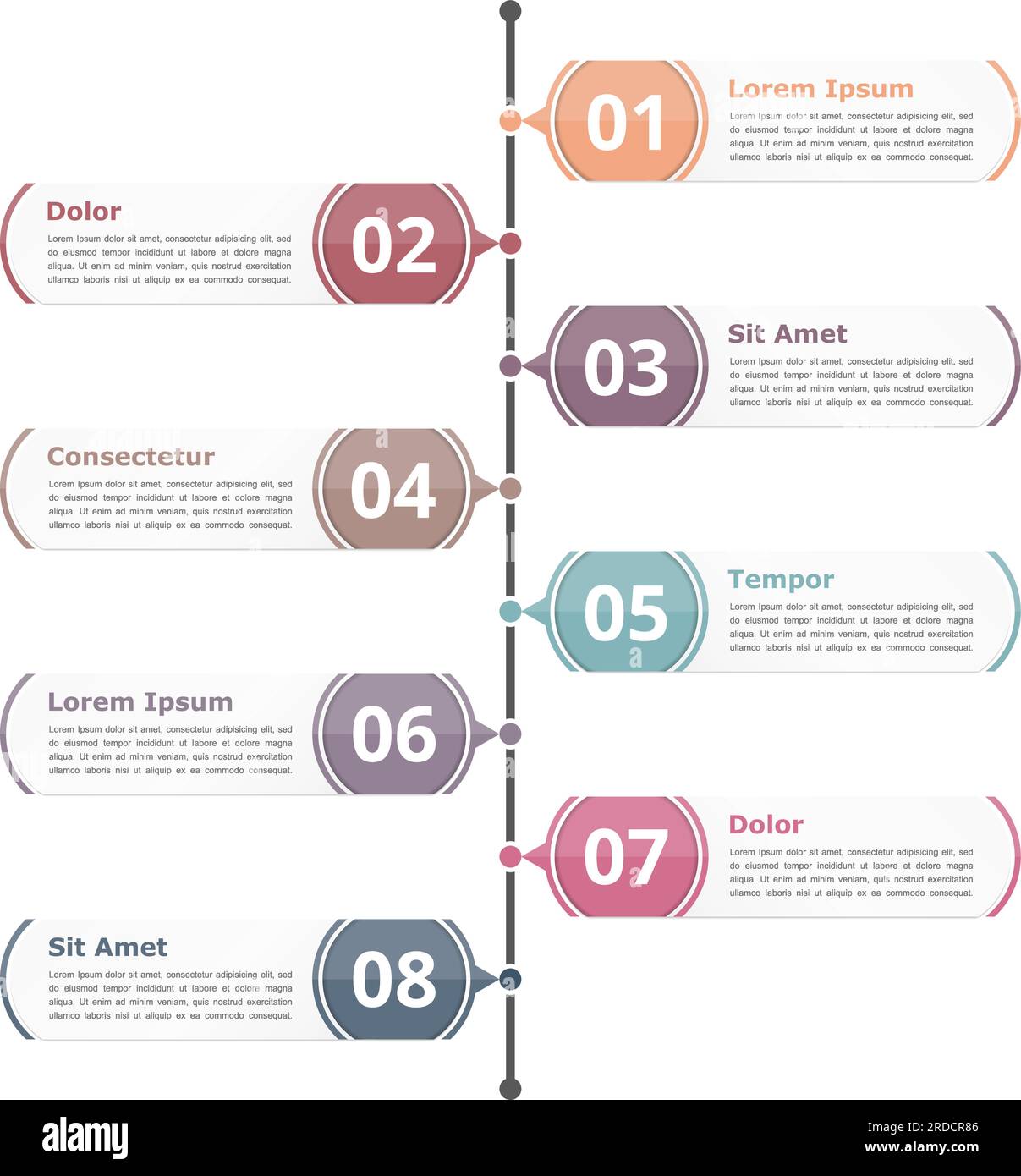 Vertical rrocess diagram template with eight numbers, steps or options ...