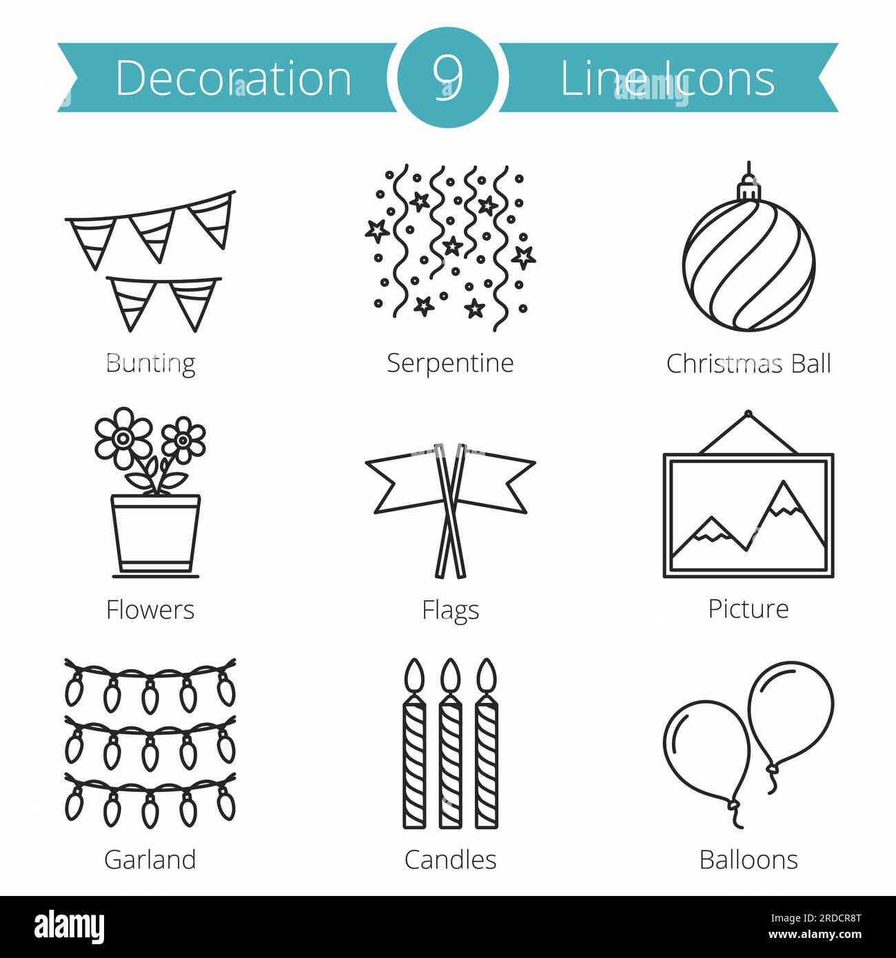 9 Decoraion objects line icons, vector eps10 illustration Stock Vector ...