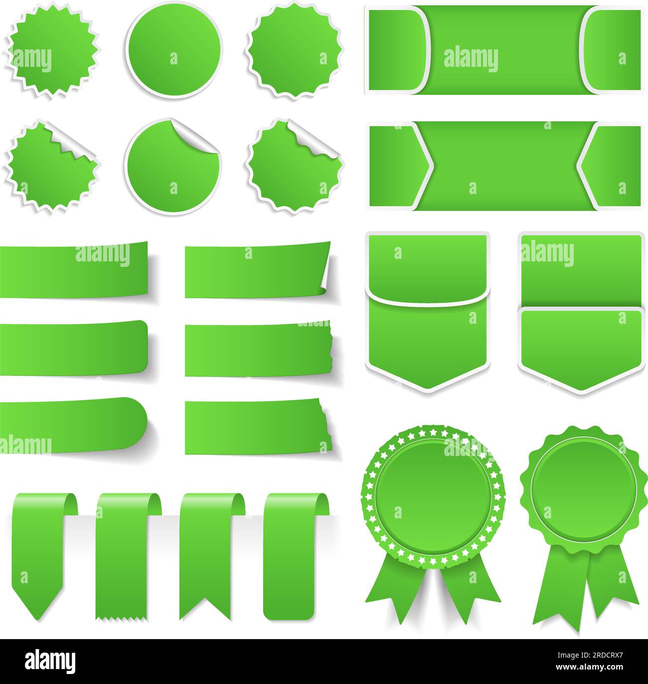 Green price tags, stickers, labels, banners and ribbons, vector eps10