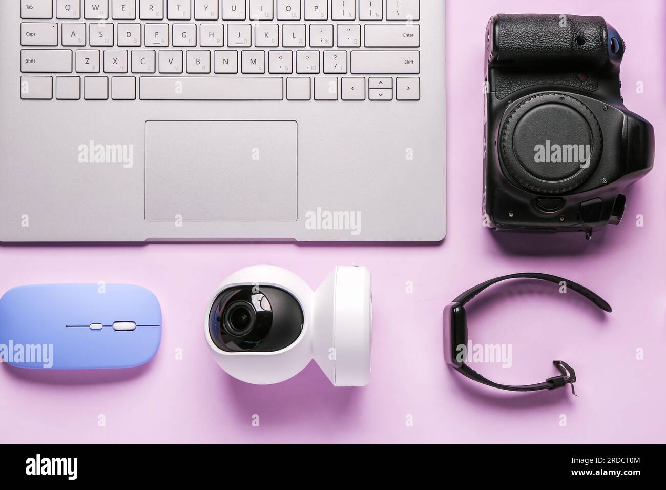 Modern gadgets on lilac background Stock Photo