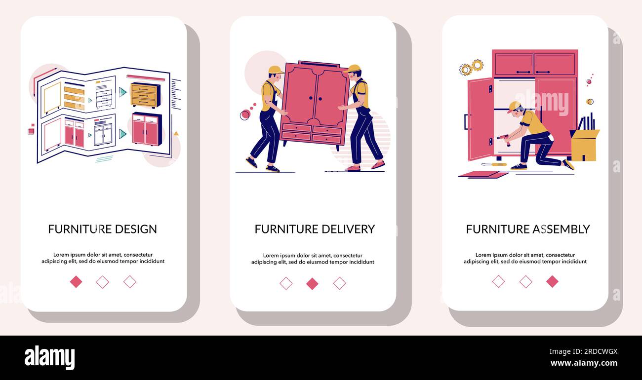 Furniture online mobile app onboarding screens vector template Stock ...