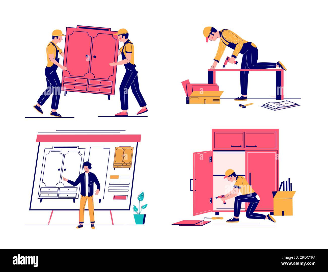Furniture design, delivery, assembly set, vector flat illustration Stock Vector Image & Art Alamy