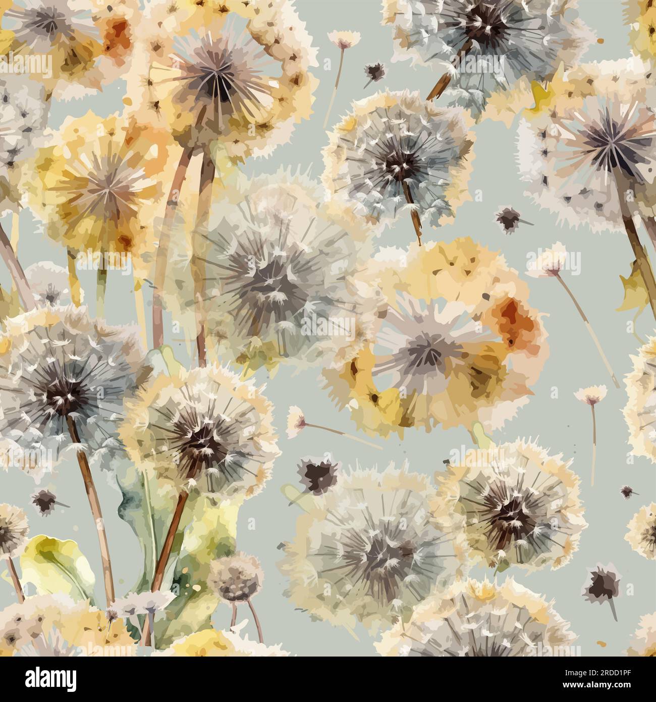 Seamless pattern fluffy watercolor dandelions. Vector illustration Stock Vector