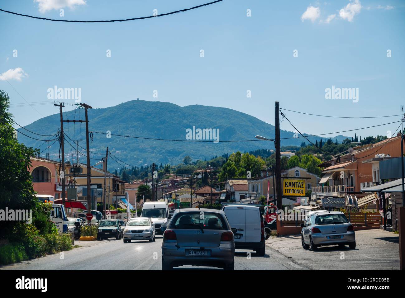 Kerkyra, Greece 09 24 2022 Street of the tourist area of Corfu with