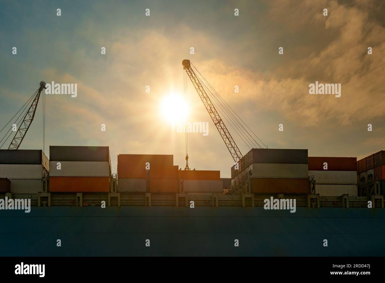 Cargo ship being loaded with containers at port in Chile Stock Photo ...