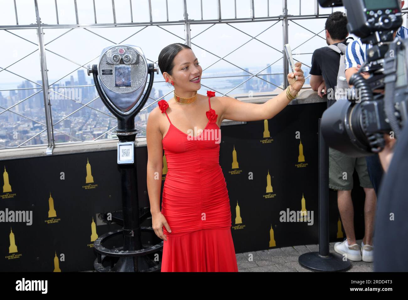 New York, USA. 20th July, 2023. Actress Natalia Reyes visits the Empire State Building to celebrate Colombian Independence Day in New York, NY on July 20, 2023. (Photo by Efren Landaos/Sipa USA) Credit: Sipa USA/Alamy Live News Stock Photo