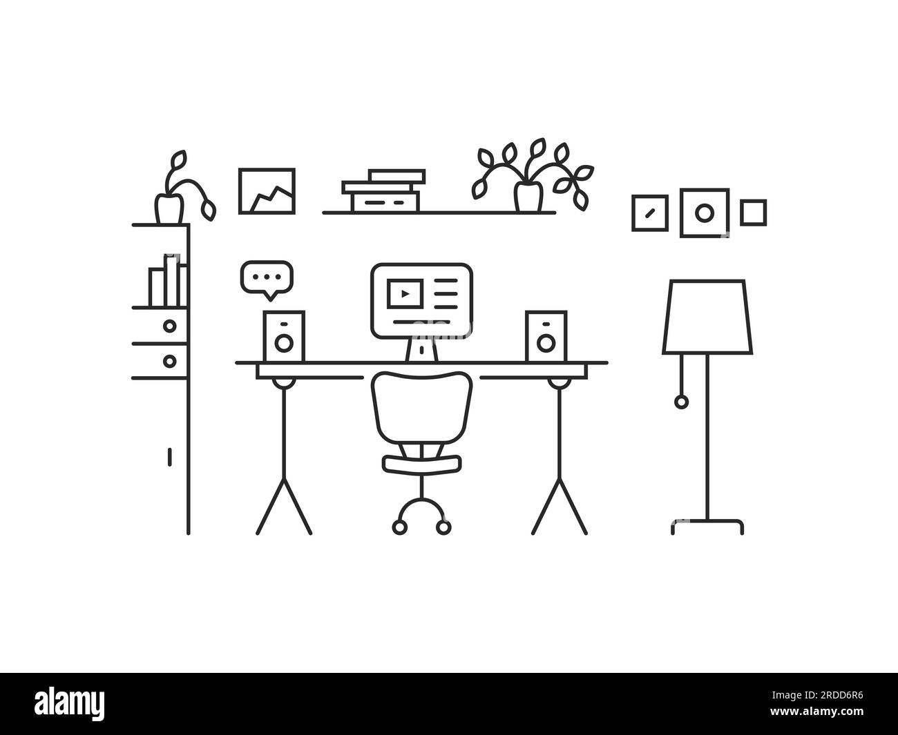 linear room interior for freelance Stock Vector