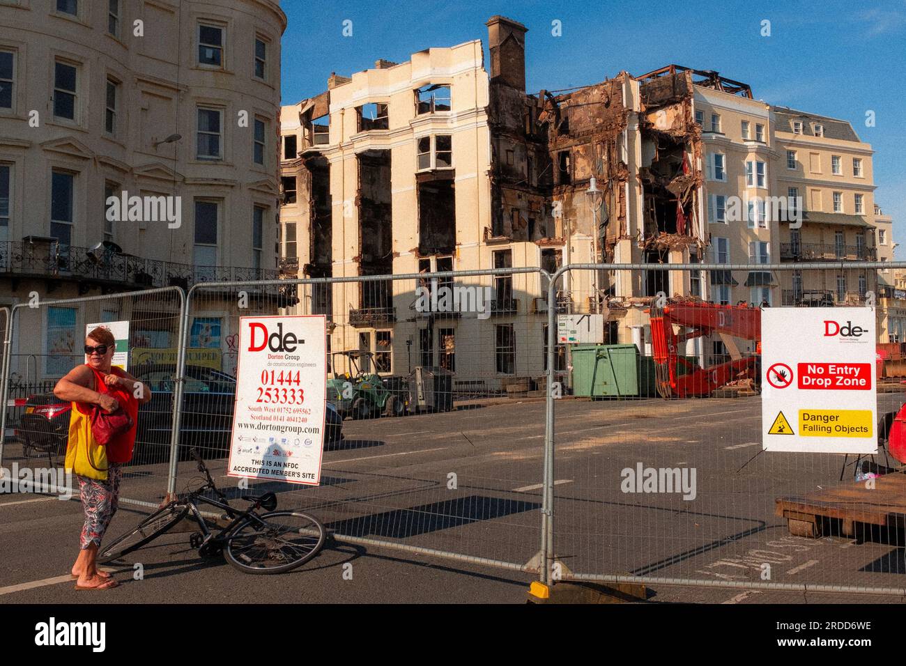 The burnt out Royal Albion Hotel on Brighton seafront before demolition