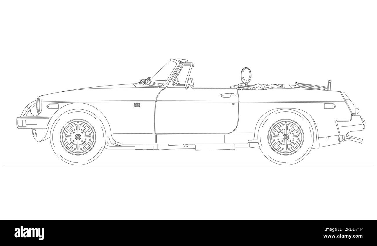 United Kingdom, year 1979, MG Model B Roadster vintage classic car, silhouette outlined, vector illustration Stock Photo