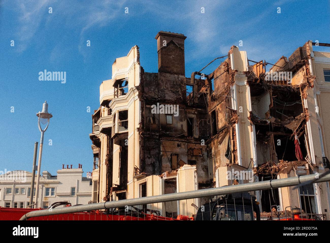 The burnt out Royal Albion Hotel on Brighton seafront before demolition