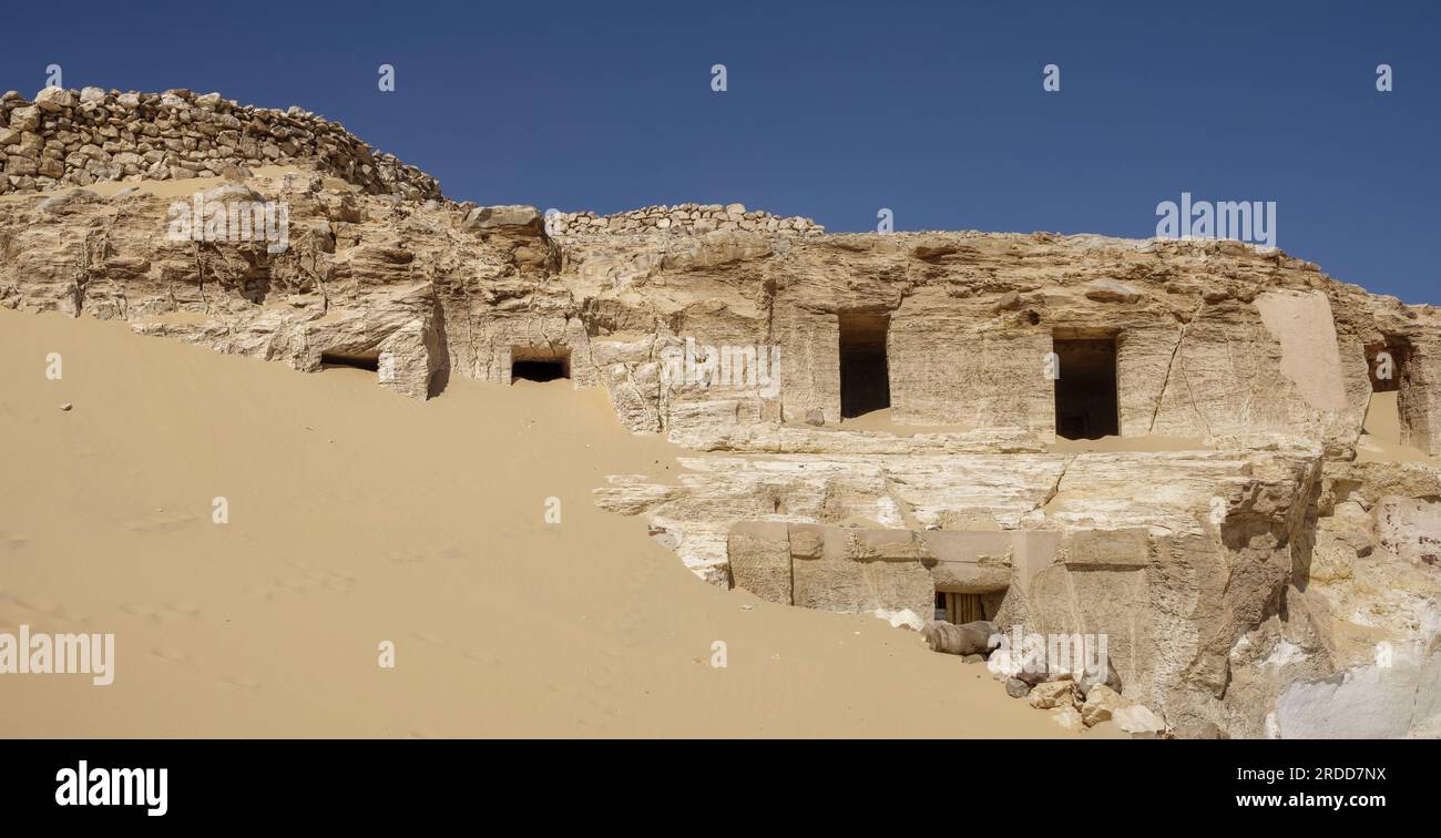 Views of the Meir tombs near the village of Meir or Mayr in the Nile Valley near Asyut, Middle Egypt Stock Photo