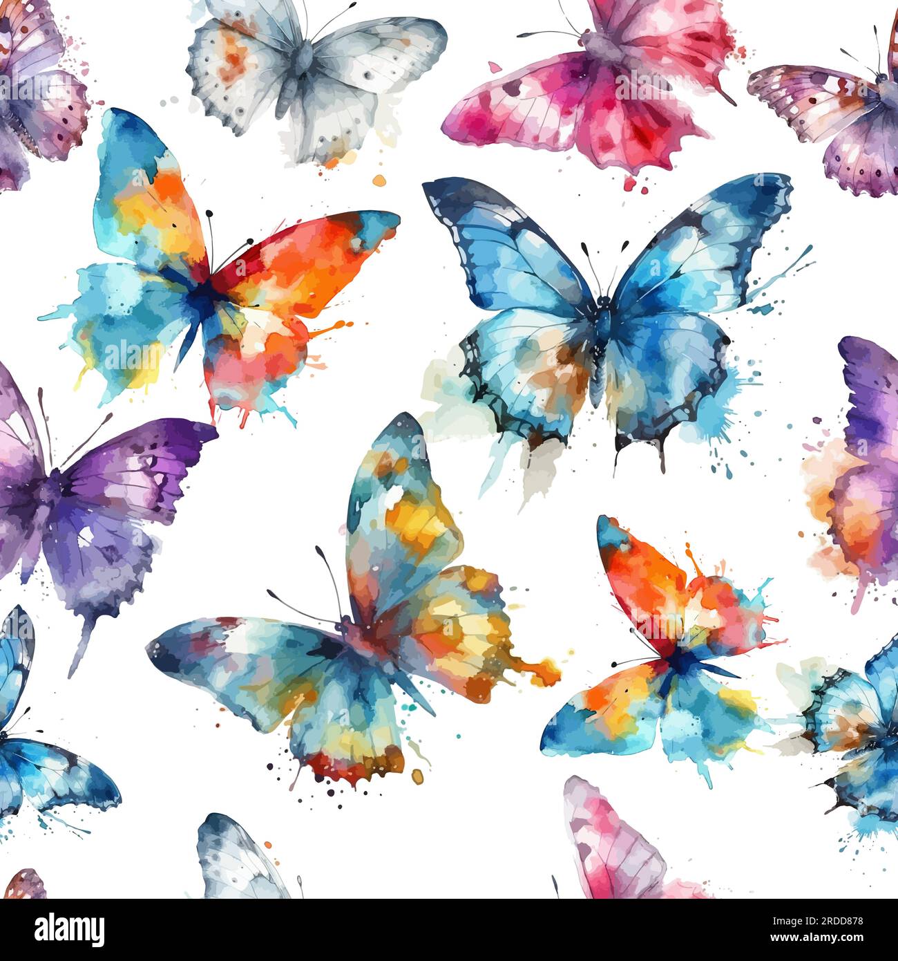 Seamless pattern of watercolor butterflies. Vector illustration Stock ...