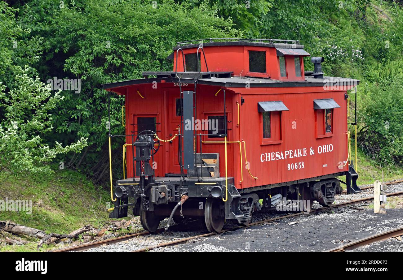 Former Chesapeake and Ohio Railway caboose 90658 restored at Cass, WV Stock Photo
