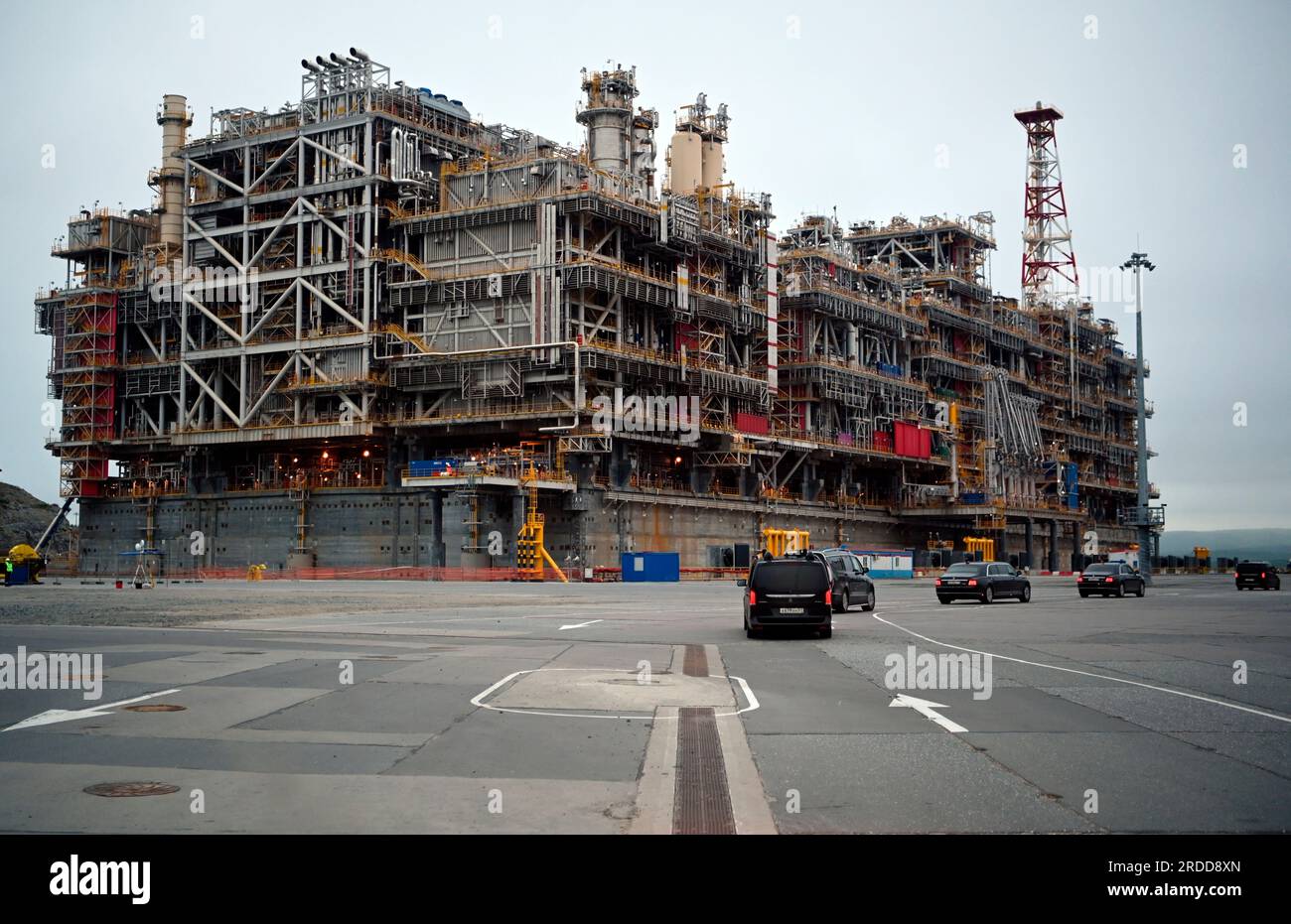 A view of a gravity type base for natural gas liquefaction at the Novatek Murmansk s Offshore Superfacility Construction Center for the construction of large tonnage offshore structures CSCMS of Novat...