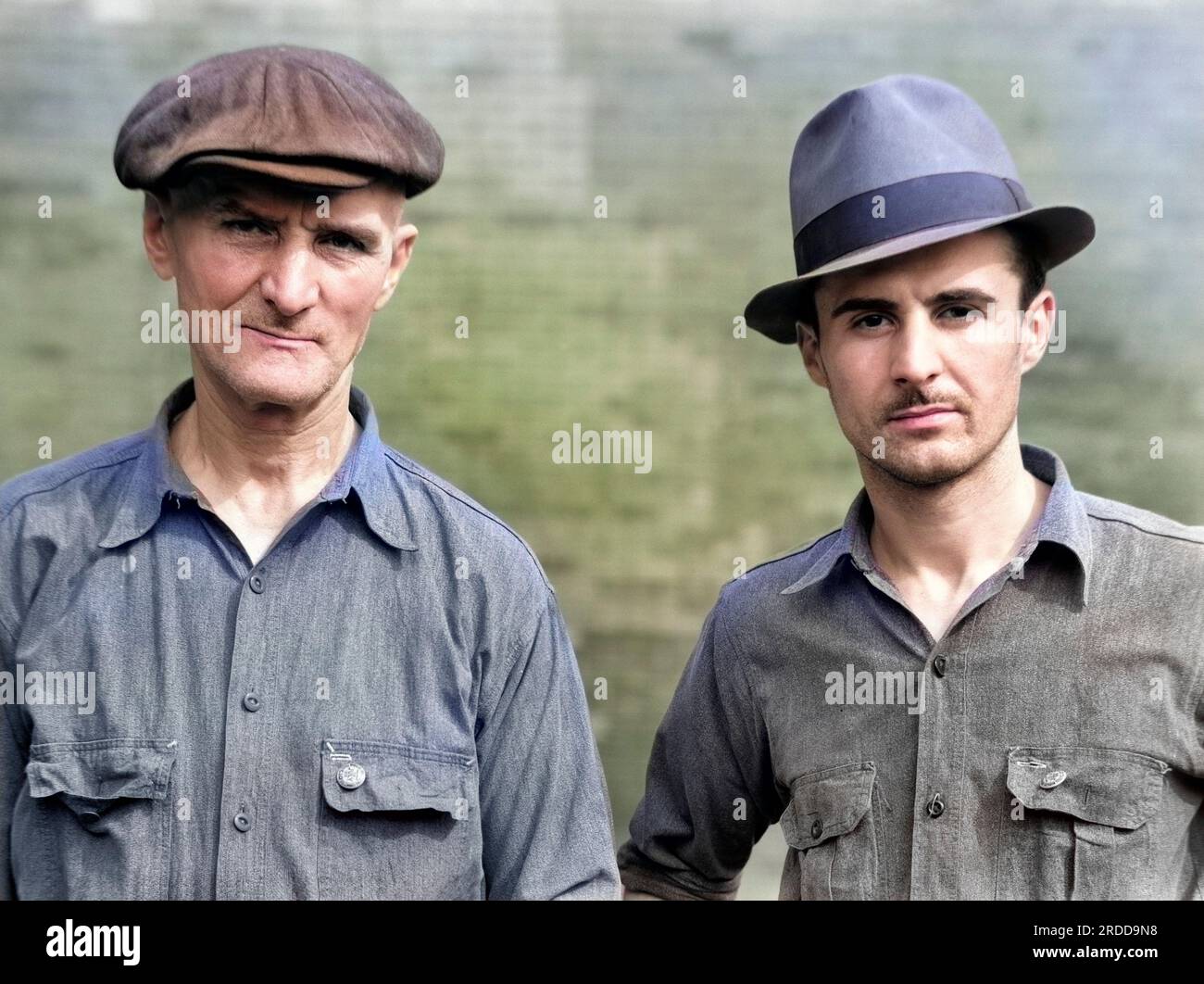 Two steel workers, Midland, Pennsylvania, USA, Arthur Rothstein, U.S. Farm Security Administration, July 1938 (Colorized) Stock Photo