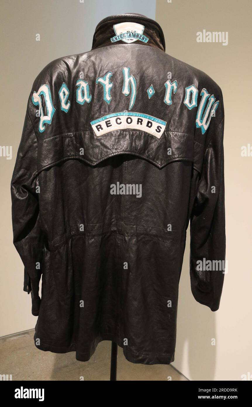 July 20, 2023, New York City, New York, USA: Chris ''˜The Glove' Taylor Death Row Records.original leather Death Row crew jacket issued to producer Chris ''˜The Glove' Taylor, pioneering Los Angeles DJ seen on display at Sotheby's New York Hip Hop auction and is estimated to sell for $5,000 - $8,000. (Credit Image: © Nancy Kaszerman/ZUMA Press Wire) EDITORIAL USAGE ONLY! Not for Commercial USAGE! Stock Photo