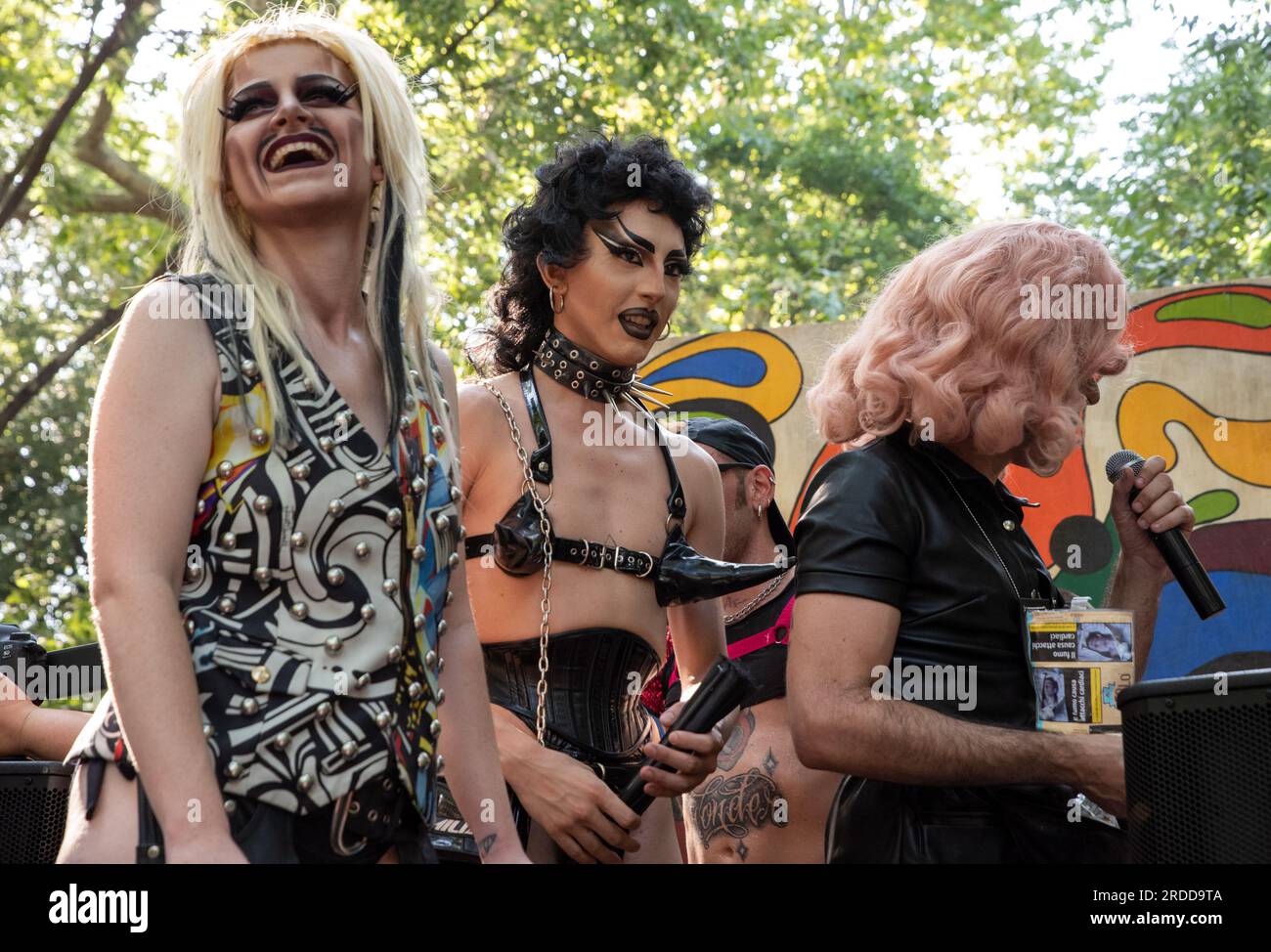Unidentified participants in extravagant costumes, during the Toscana Pride LGBTQ parade. Stock Photo
