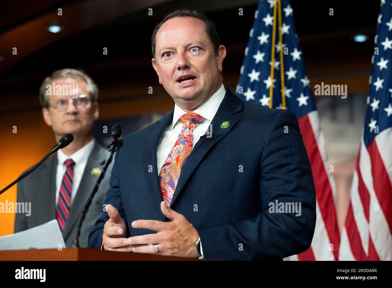 July 20, 2023, Washington, District of Columbia, USA: U.S. Representative ERIC BURLISON (R-MO) speaking at press conference to announce a hearing on Unidentified Aerial Phenomena (UAP) at the U.S. Capitol. (Credit Image: © Michael Brochstein/ZUMA Press Wire) EDITORIAL USAGE ONLY! Not for Commercial USAGE! Stock Photo