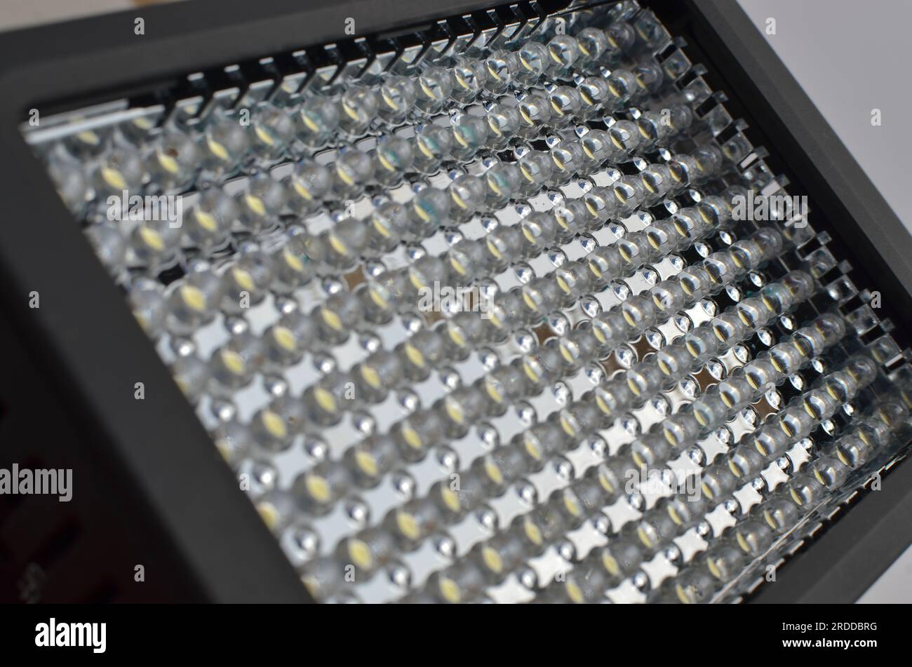 Zoom in on a panel of tiny LED lights revealing their sleek