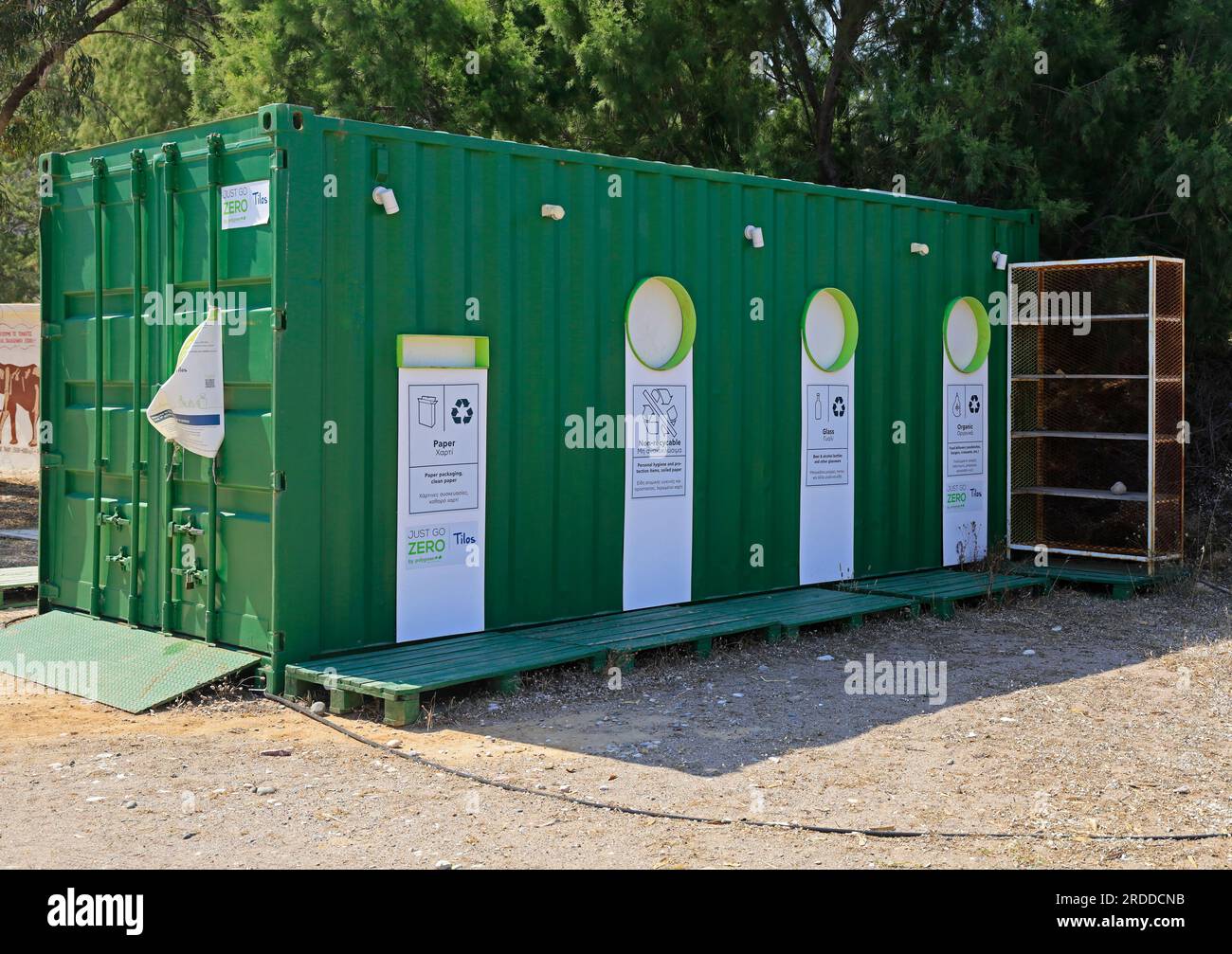Converted container recycling station, Eristos beach, Tilos island