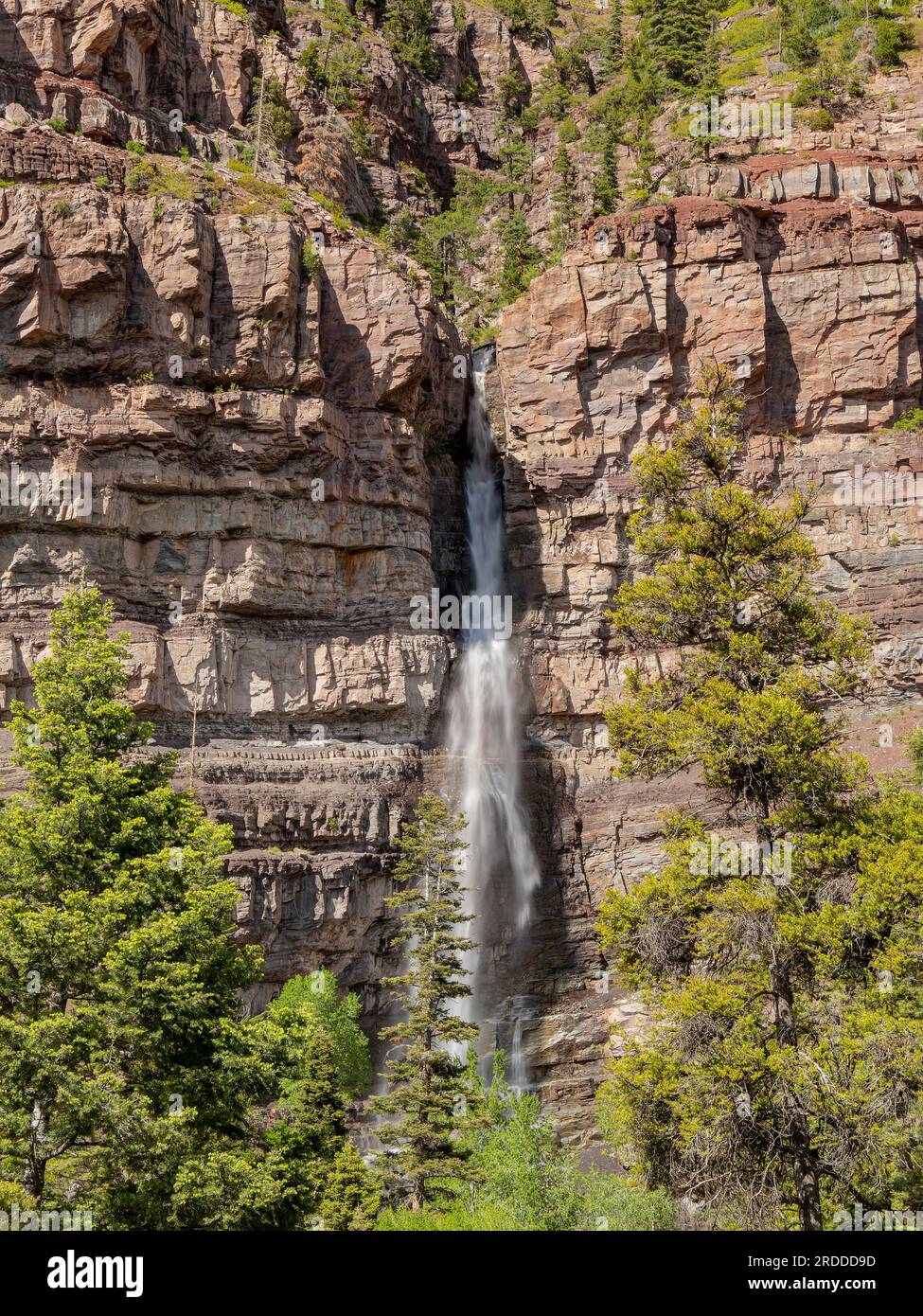 Sunny view of the Cascade Falls landscape in Ouray at Colorado Stock Photo