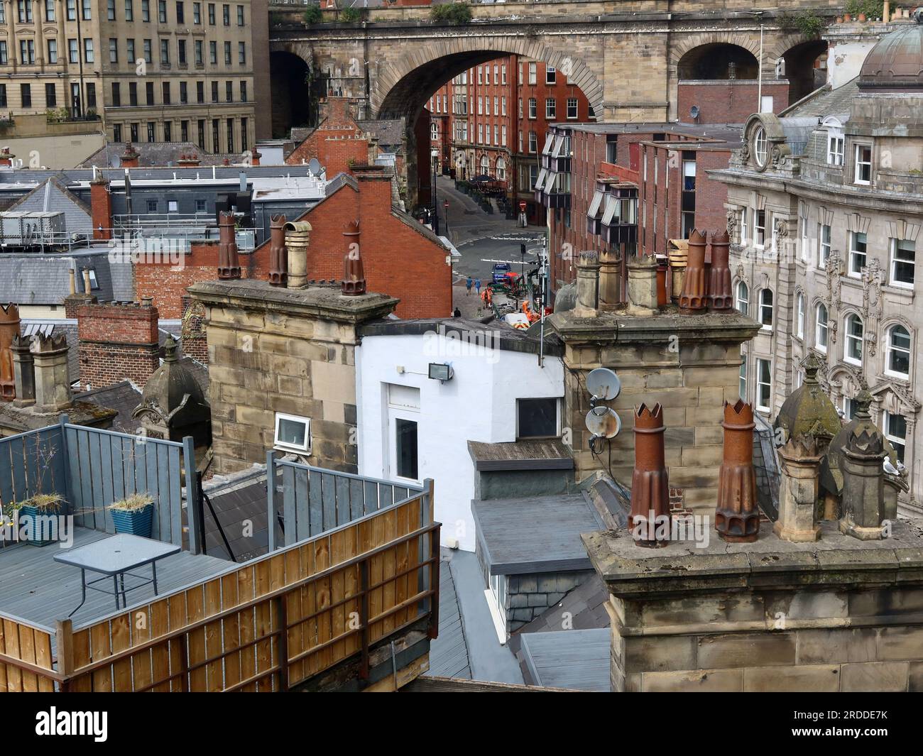 Newcastle, UK 20 July 2023 Rooftops and chimney pots Stock Photo