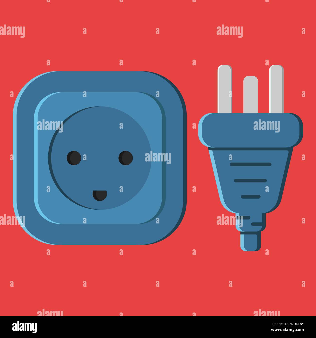 power outlet plug danish type k blue vector flat illustration Stock