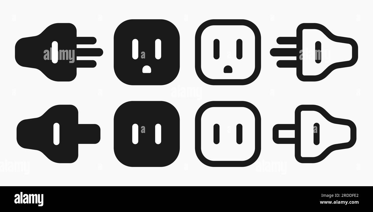 power outlet plug type a b line shape icon set vector flat illustration Stock Vector