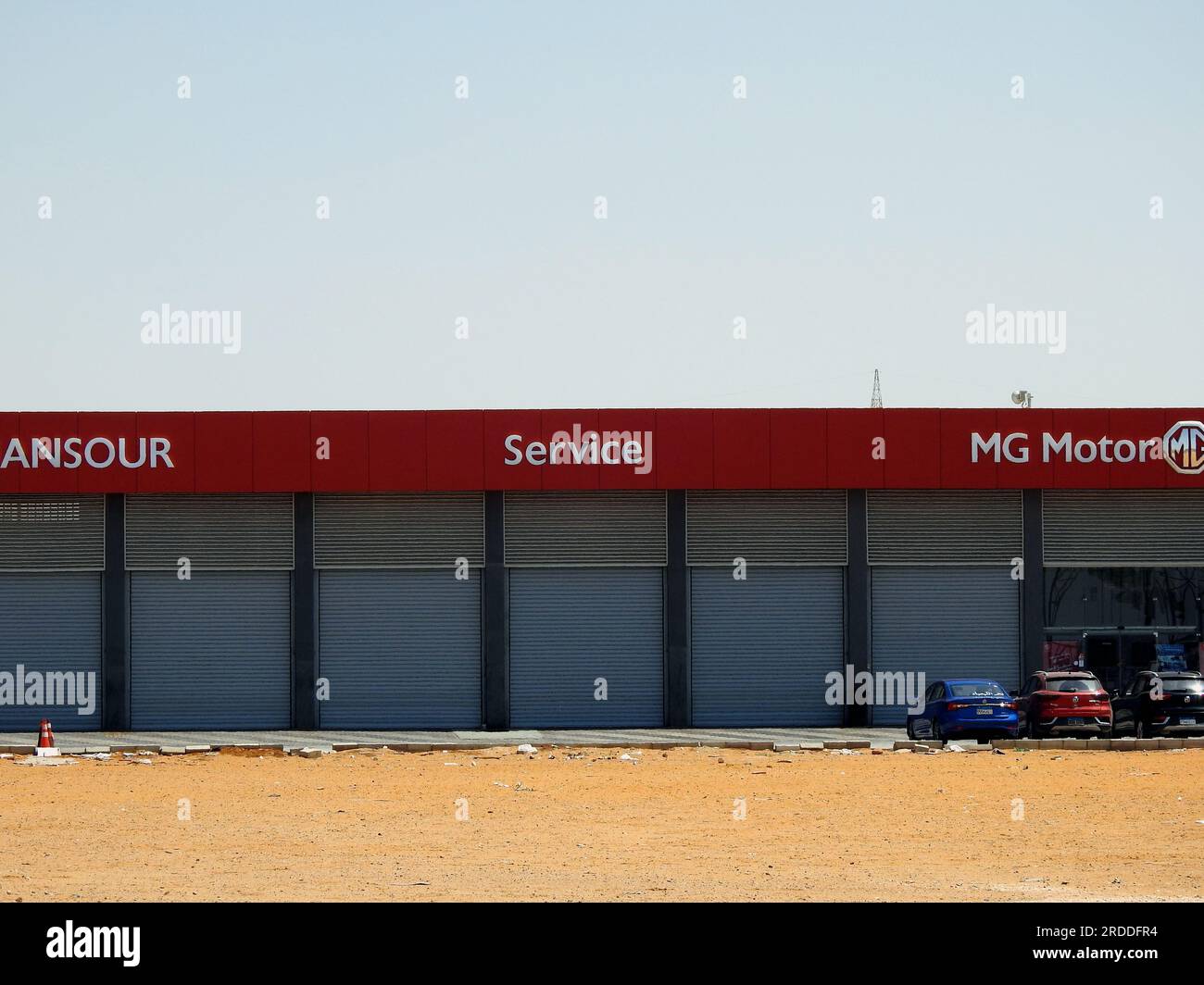 Cairo, Egypt, June 30 2023 MG cars auto service building Al Mansour