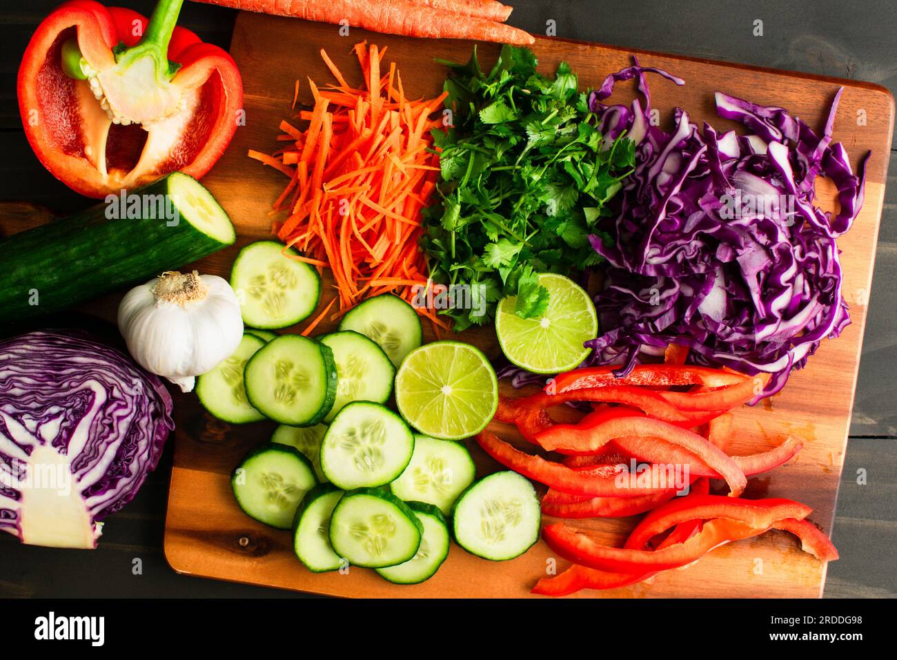 Variety of Fresh Vegetables Prepped for a Salad Julienned carrots