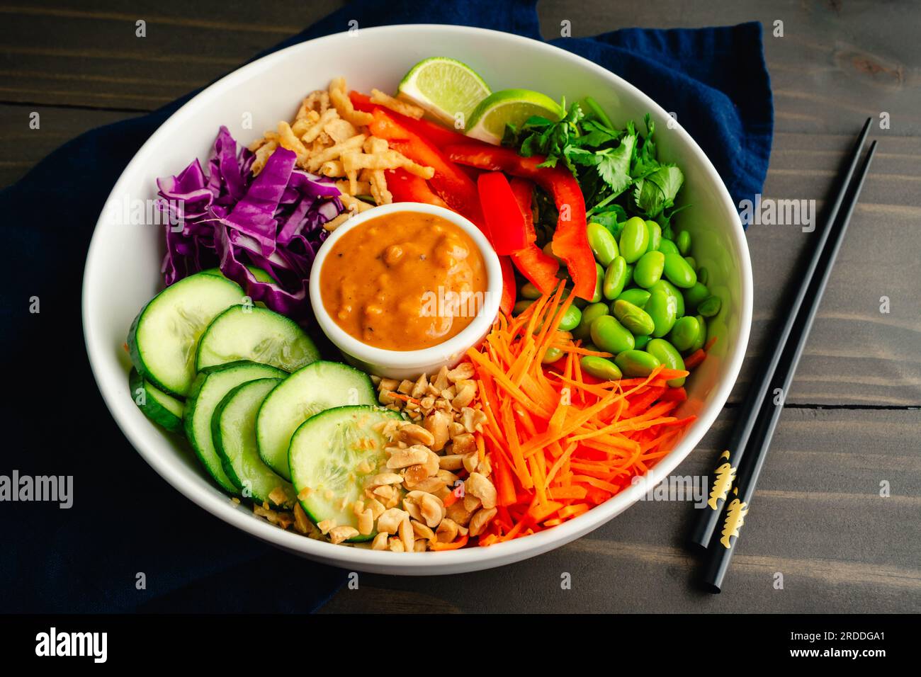 Rice Noodle Salad with Spicy Peanut Sauce with Chopsticks Vegan salad