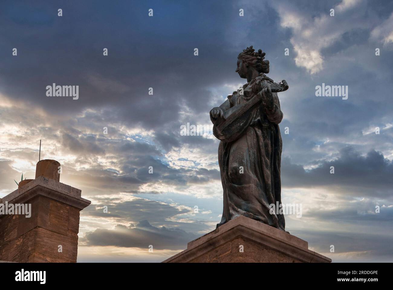Statue of the Terpsichore, the muse of dance at roof of the Clarendon building Stock Photo