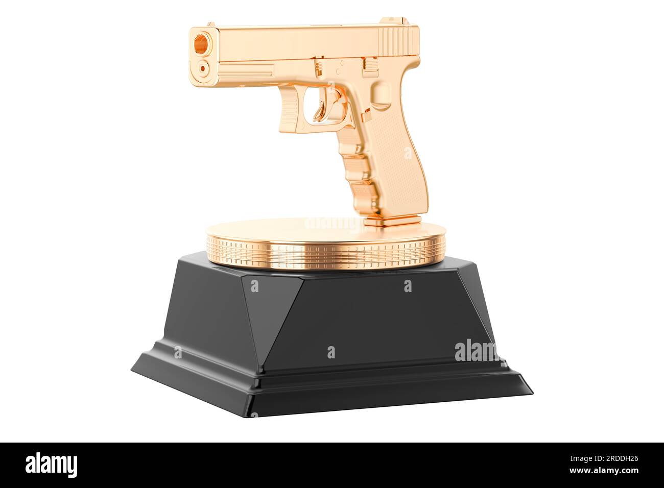 Golden Gun Award Trophy Pedestal. 3d Rendering isolated on white background Stock Photo