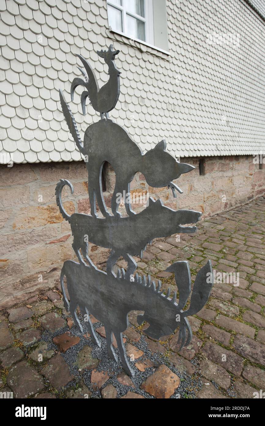 Sculpture of the Bremen Town Musicians, Brothers Grimm House, Steinau an der Strasse, Spessart