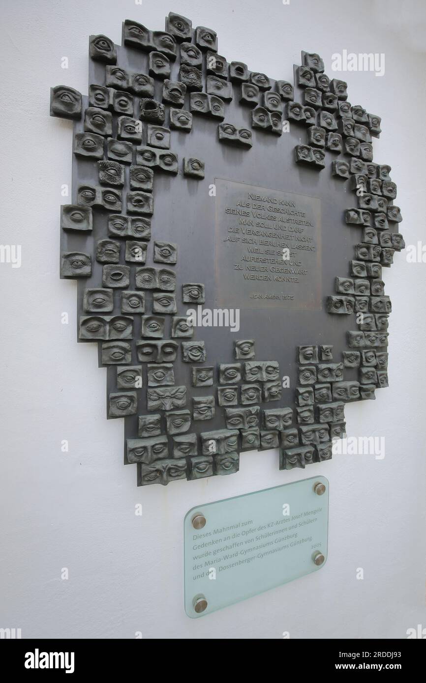 Memorial to concentration camp victims during National Socialism by doctor Josef Mengele, Dossenberger Hof, Günzburg, Bavaria, Germany Stock Photo