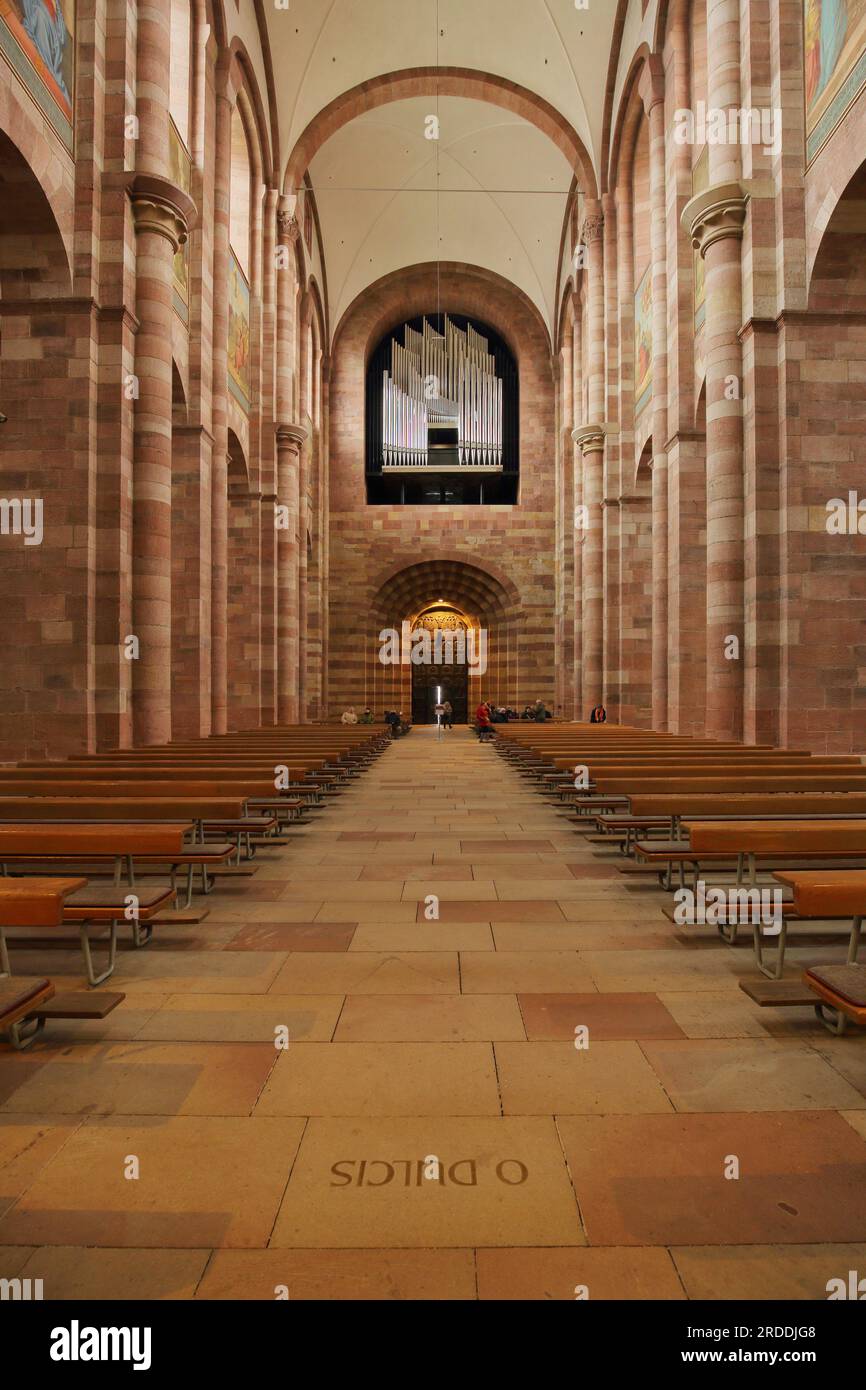 Interior view of the Romanesque UNESCO Cathedral, Cathedral Church of St. Maria and St. Stephen, Mariendom, Imperial Cathedral, Speyer, Rhineland-Pala Stock Photo