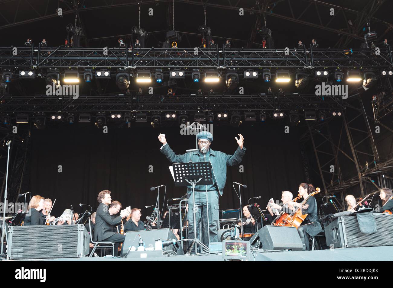 Coby Sey performed with the BBC Concert Orquestra at the Bluedot Festival 2023 on the 20th of July, 2023. Stock Photo