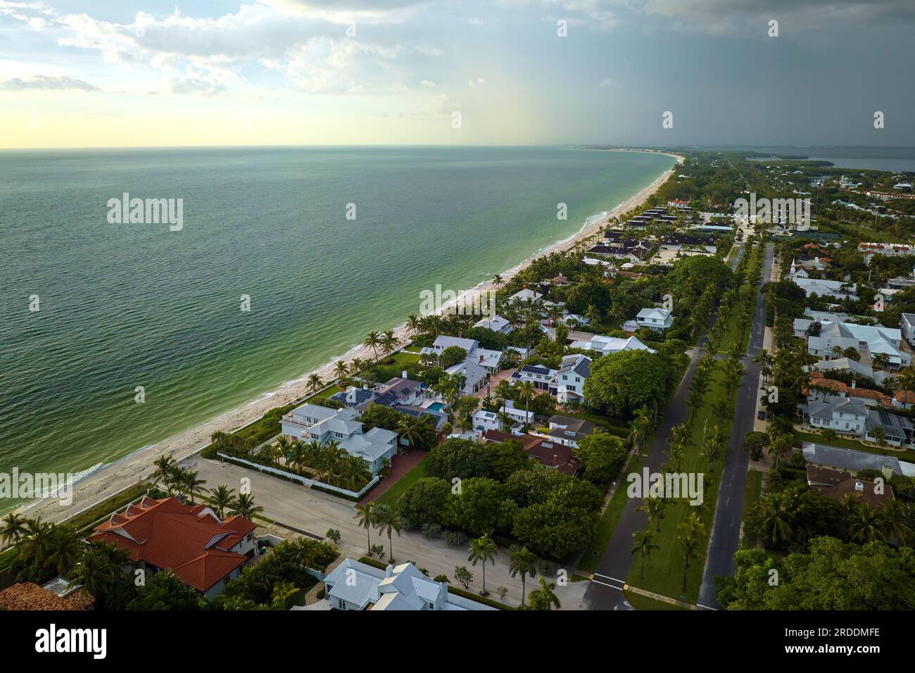 Aerial view of expensive residential houses in island small town Boca