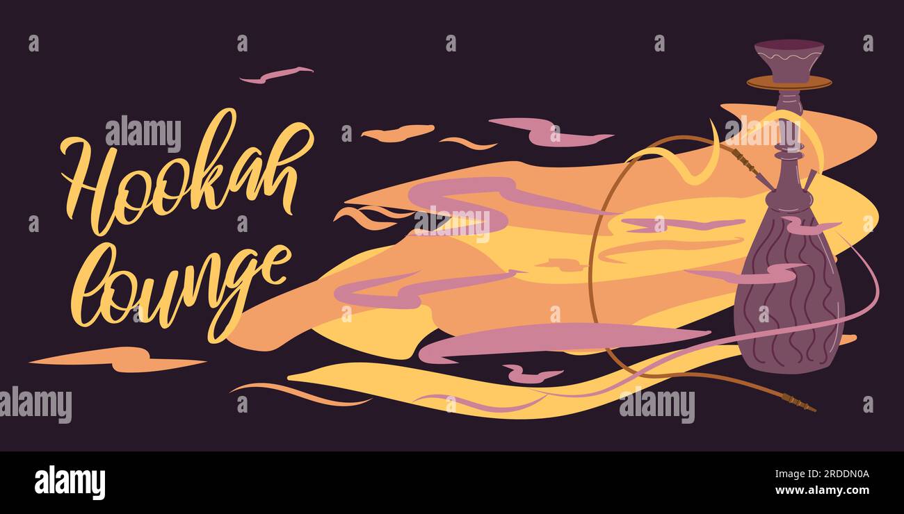 Banner layout design template for hookah shop. Hookah in colored smoke