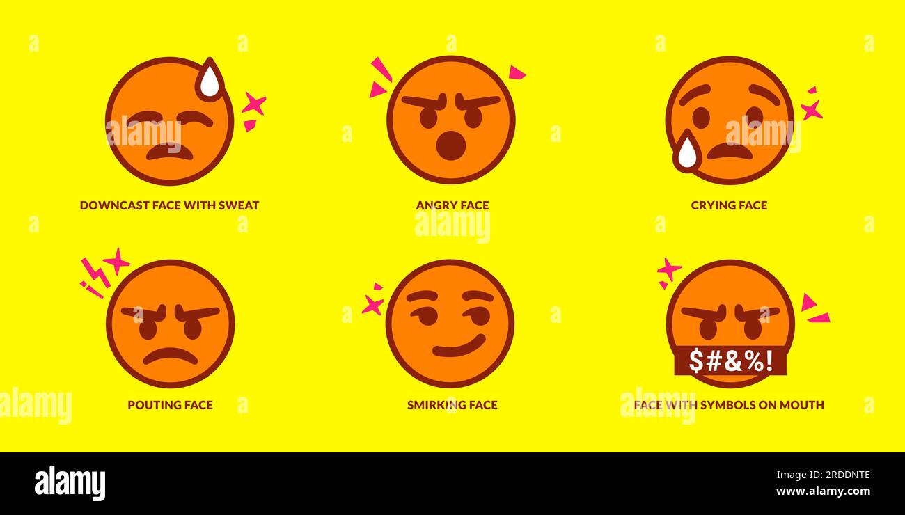 Set of six cute pouting emoticons Stock Vector